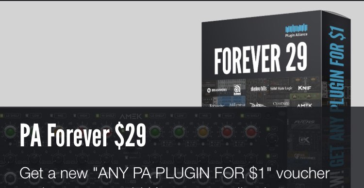 Plugin-Alliance Forever 29 voucher (any plugin for 1$ at checkout)