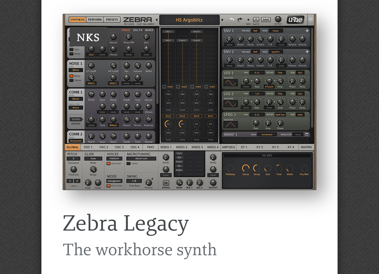 u-he u-he Zebra Legacy synthesizer