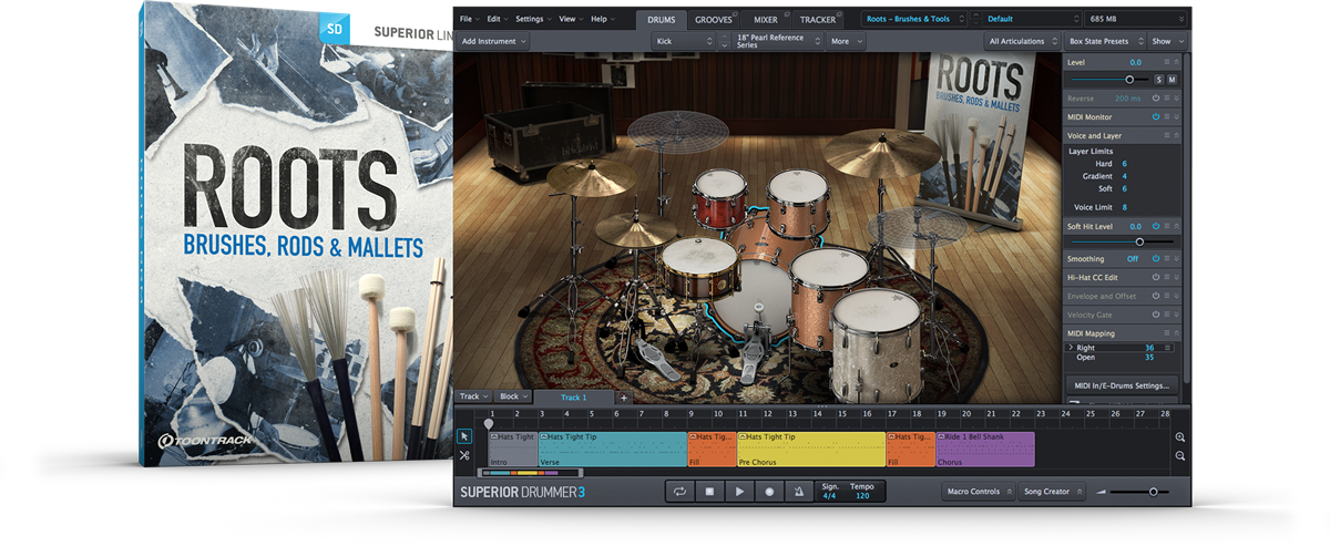 Toontrack SDX -  Roots - Brushes, Rods, & Mallets