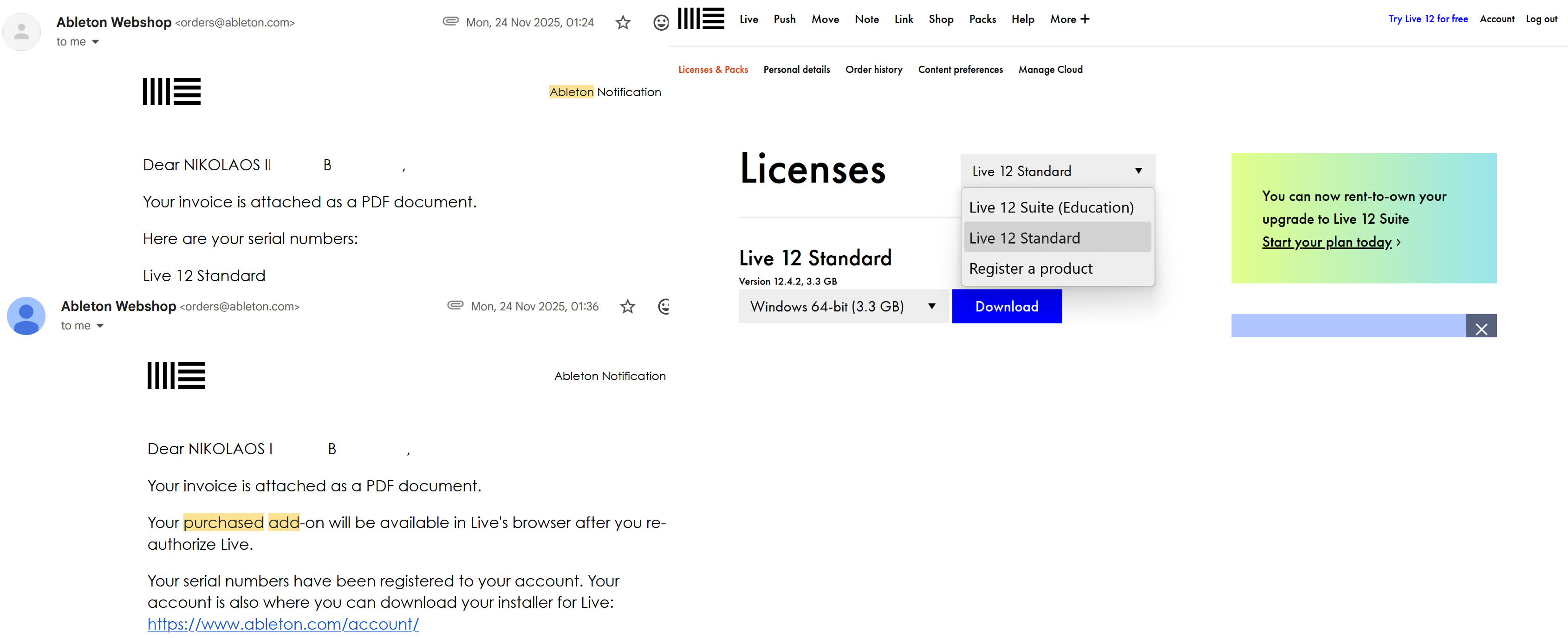 Ableton Live 12 Standard(Full) + Max for Live(Crossgrade)
